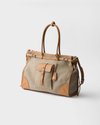 Prada Bonnie Linen And Leather Tote Bag - By Prada