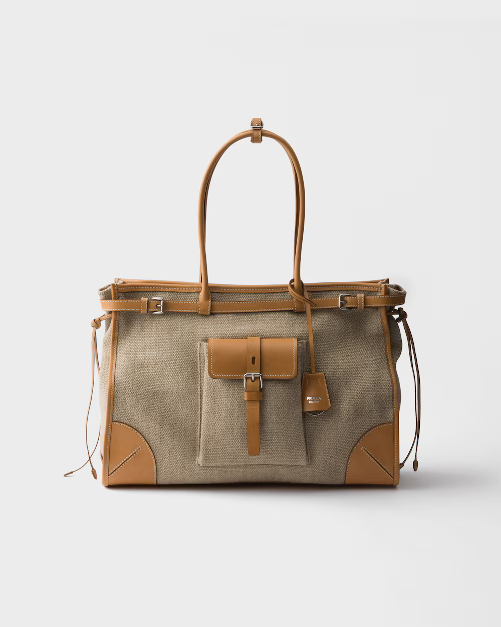 Prada Bonnie Linen And Leather Tote Bag - By Prada