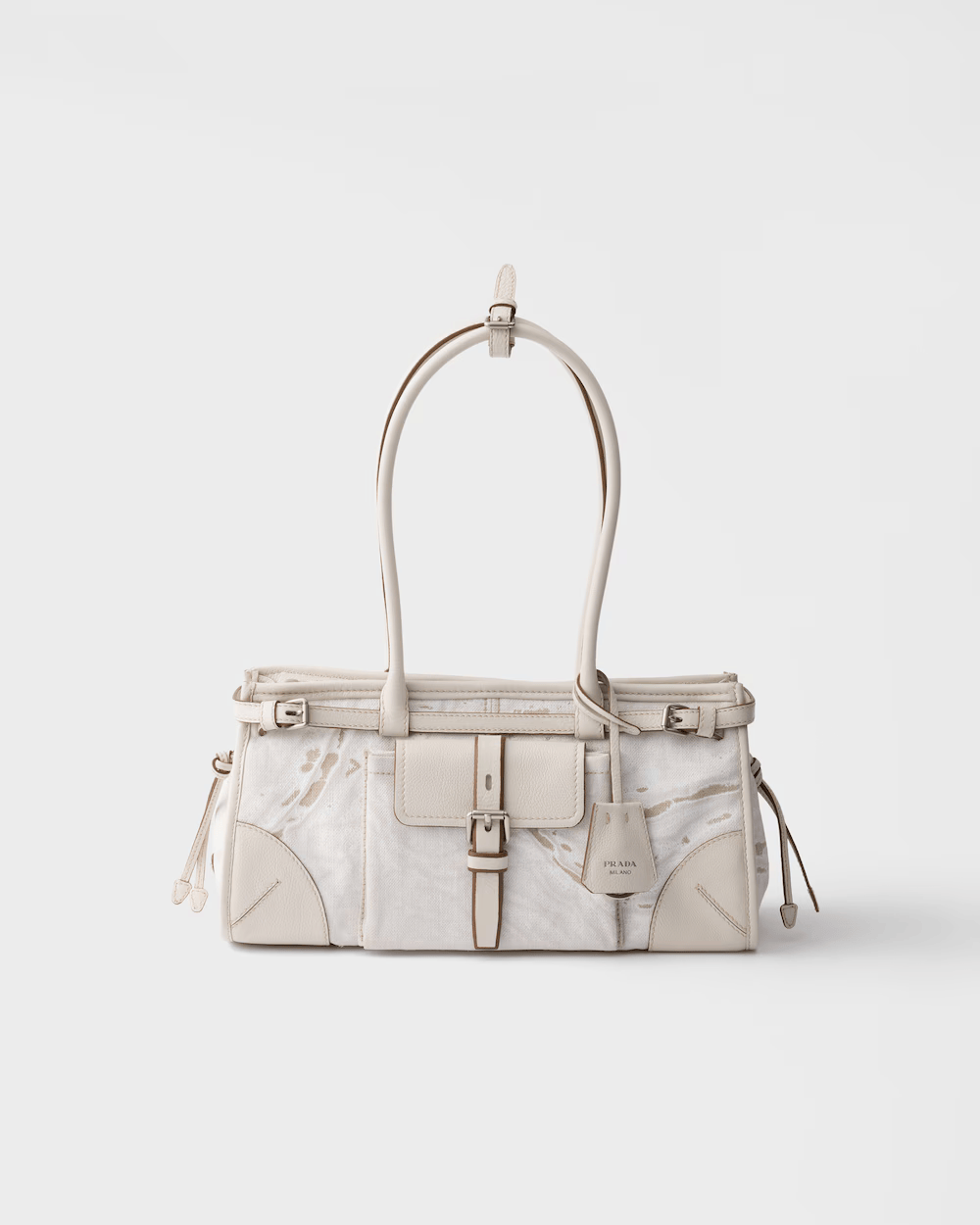Prada Bonnie Medium Printed Linen And  Leather Handbag - By Prada